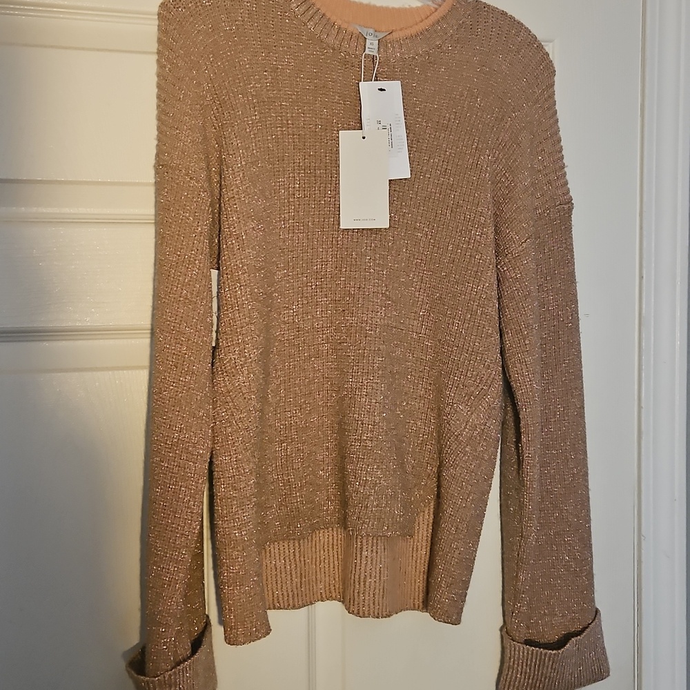 Joie Cicilia Metallic Cuffed Sleeve Sweater in Grapefruit Rose